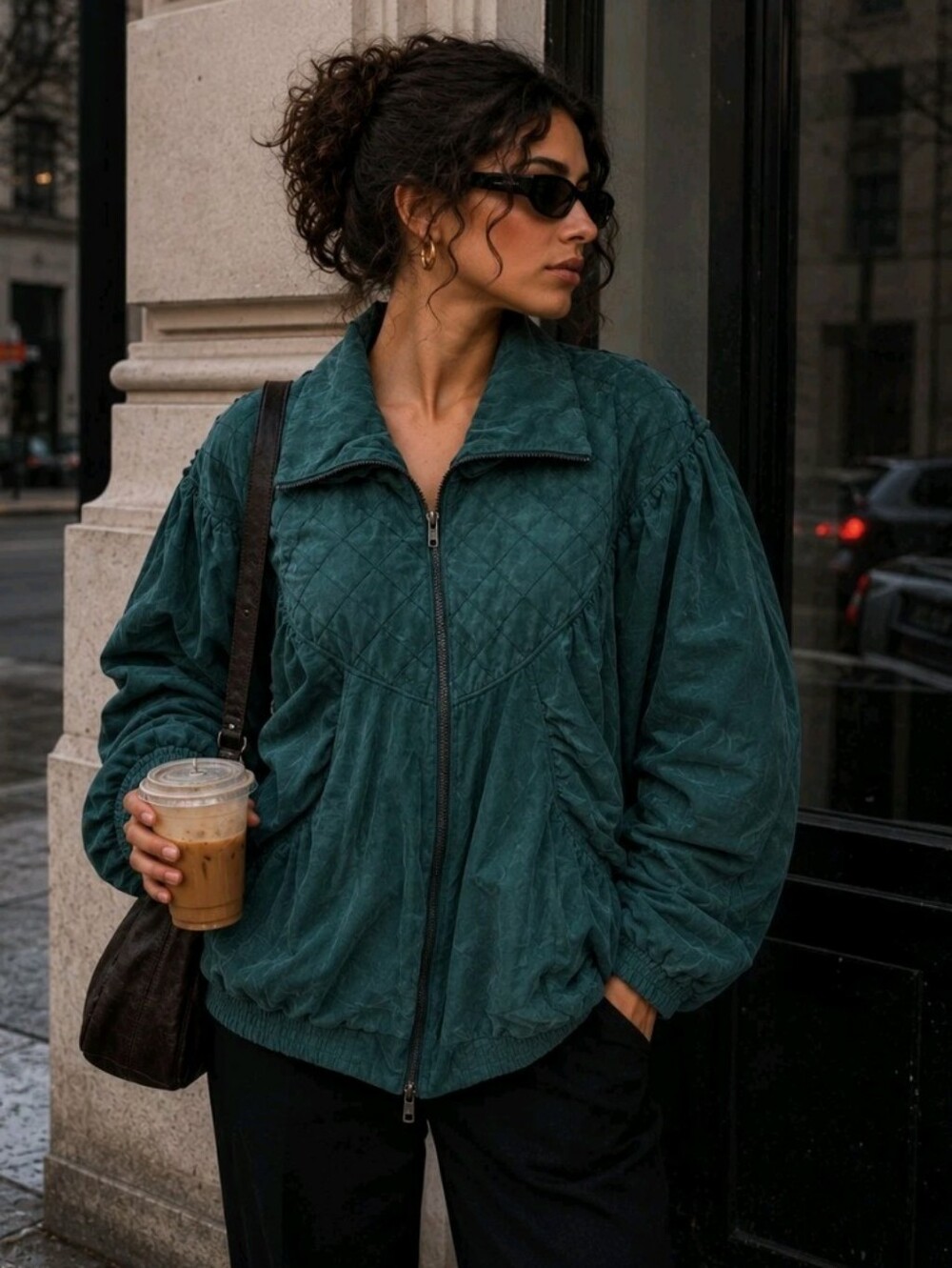 Vintage 90s Westbound Sport 100% Silk Quilted Bomber Jacket XL Green Y2K
